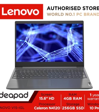 [10.10 KillerDeal] Lenovo V15-IGL | 15.6inch HD Narrow Bezel Anti-Glare | Intel Celeron N4120 | 4GB RAM | 256GB SSD | Win11 Pro | 1 Year warranty